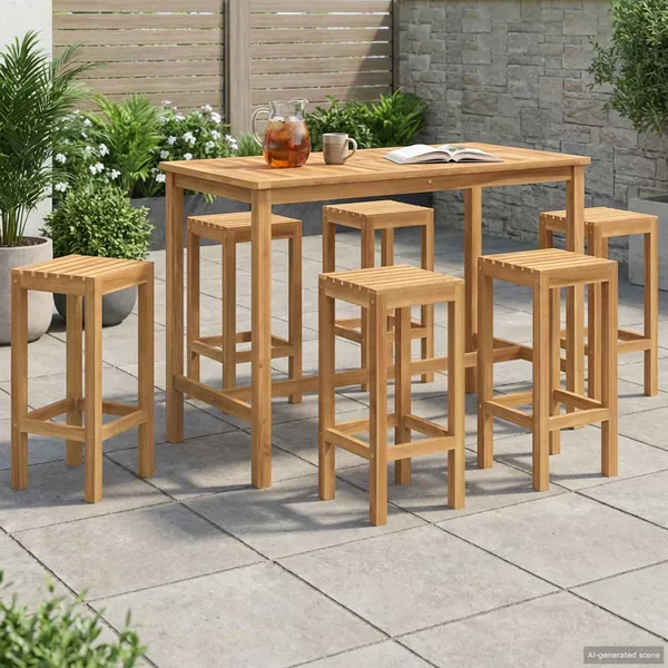 Ensemble de bar extérieur 7 pcs Naturel Bois de teck massif