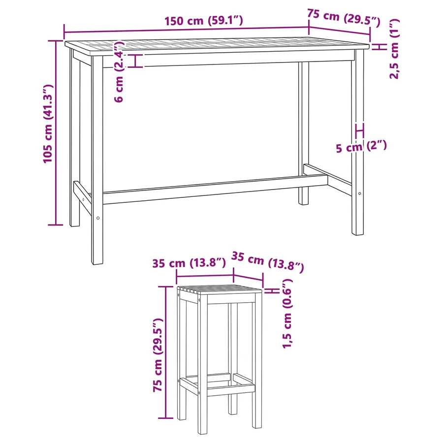 Ensemble de bar extérieur 7 pcs Naturel Bois de teck massif - 8