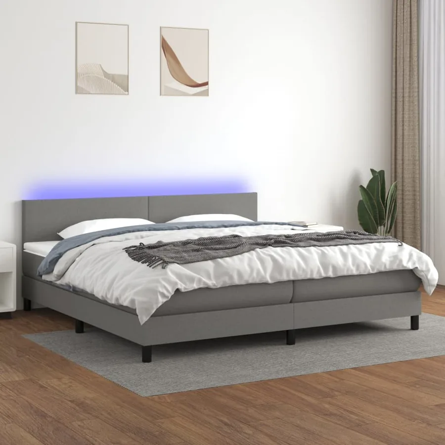 Sommier à lattes de lit et matelas et LED Gris foncé 200x200 cm