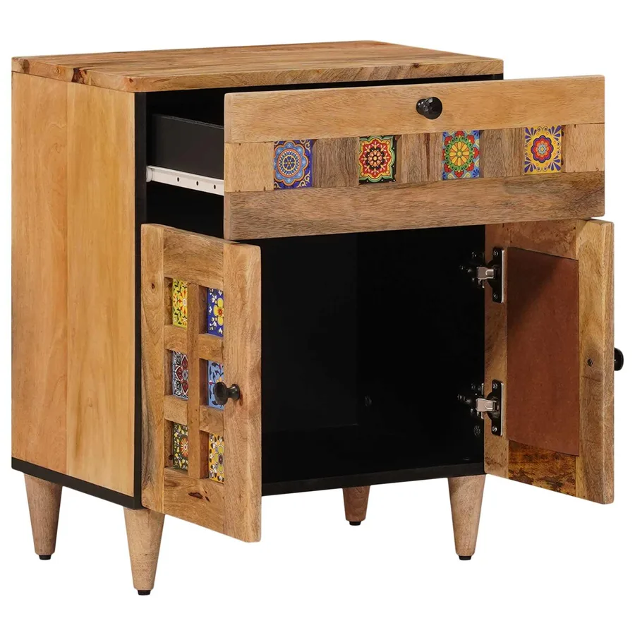 Cabinet de chevet Naturel 50 x 33 x 60 cm Bois de mangue massif - 2