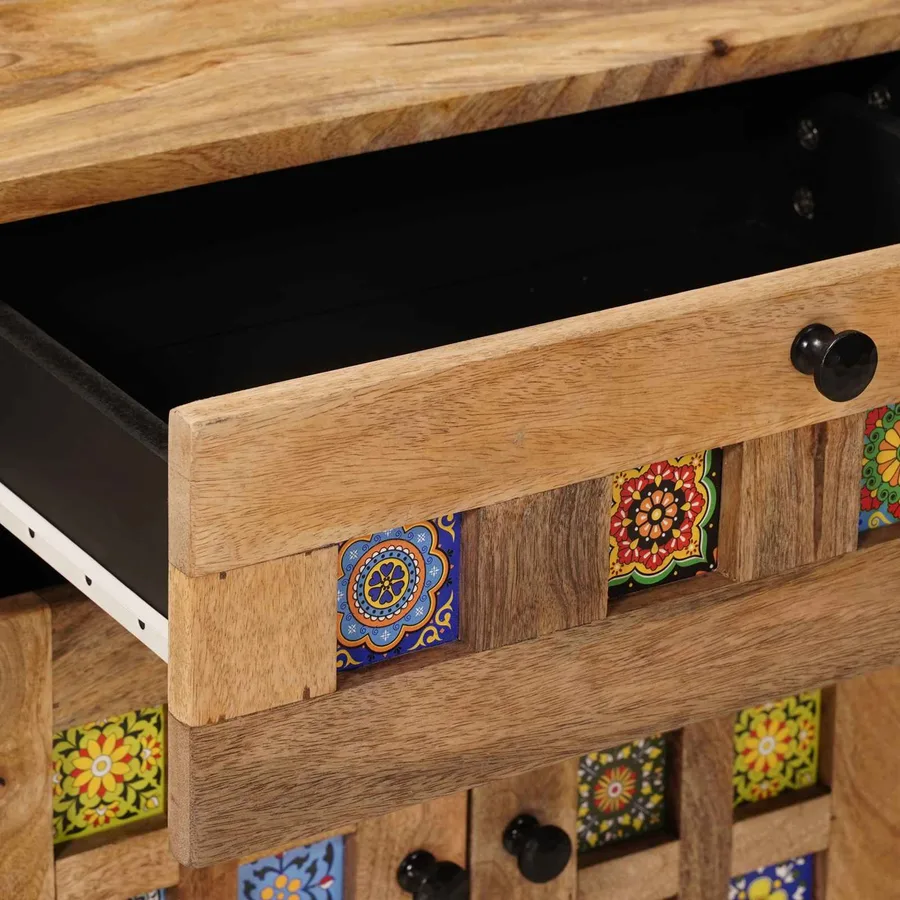 Cabinet de chevet Naturel 50 x 33 x 60 cm Bois de mangue massif - 7