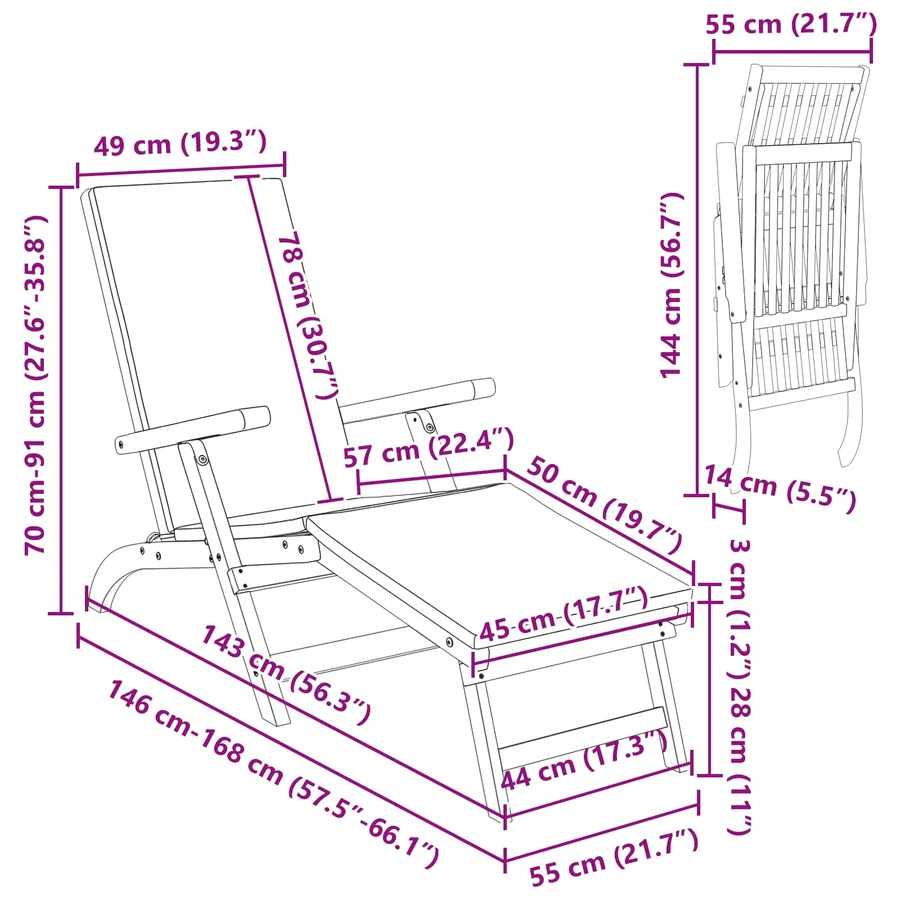 Chaise longue inclinable et pliable 3 pcs Crème blanc - 12