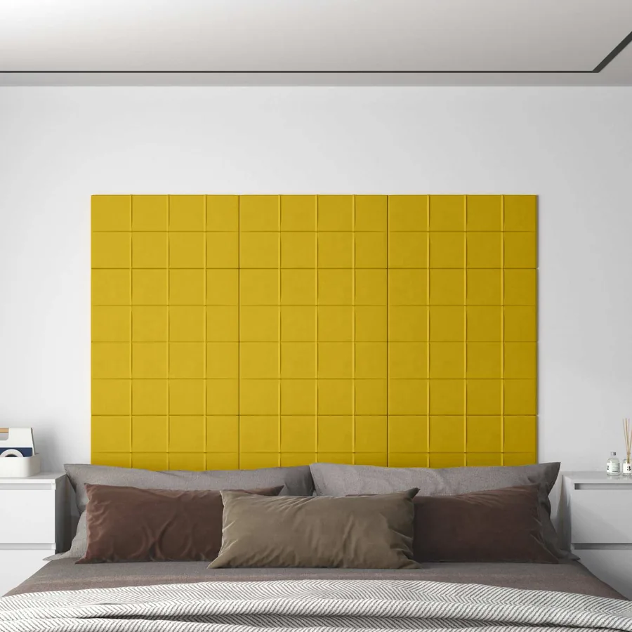 Tête de lit murale 12 pcs Jaune 60 x 30 cm Velours