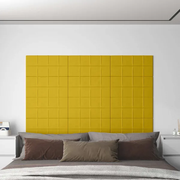 Tête de lit murale 12 pcs Jaune 60 x 30 cm Velours