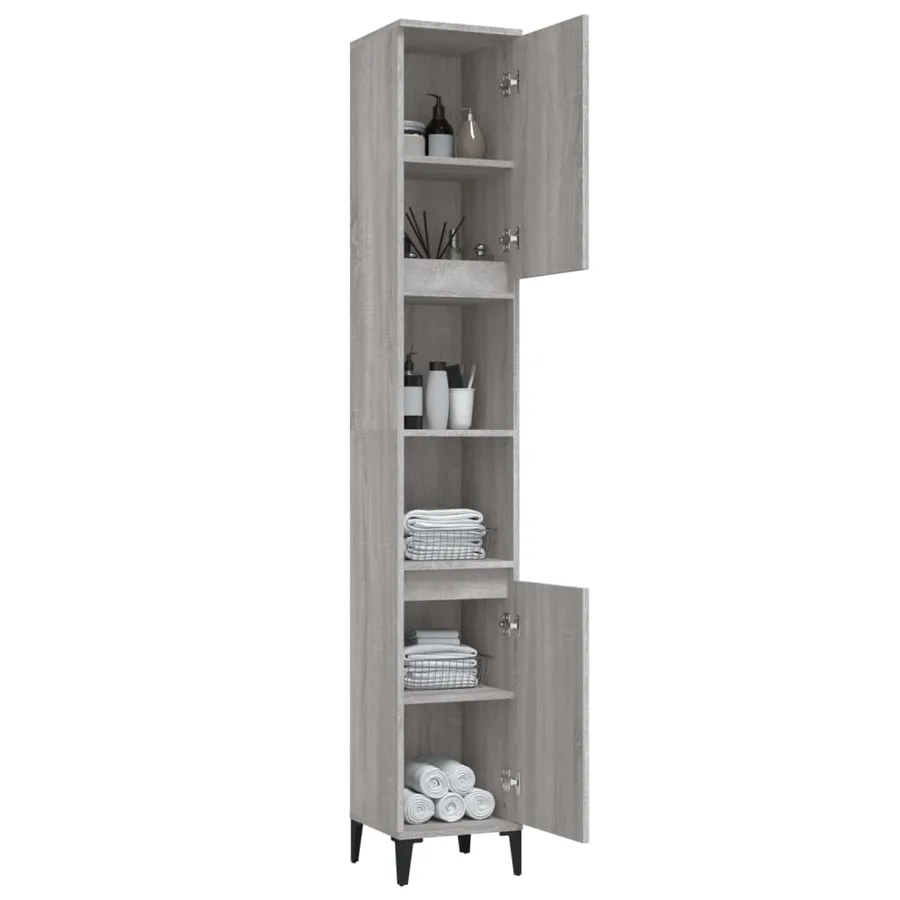 Armoire de bain sonoma gris 30x30x190 cm bois d'ingénierie - 4