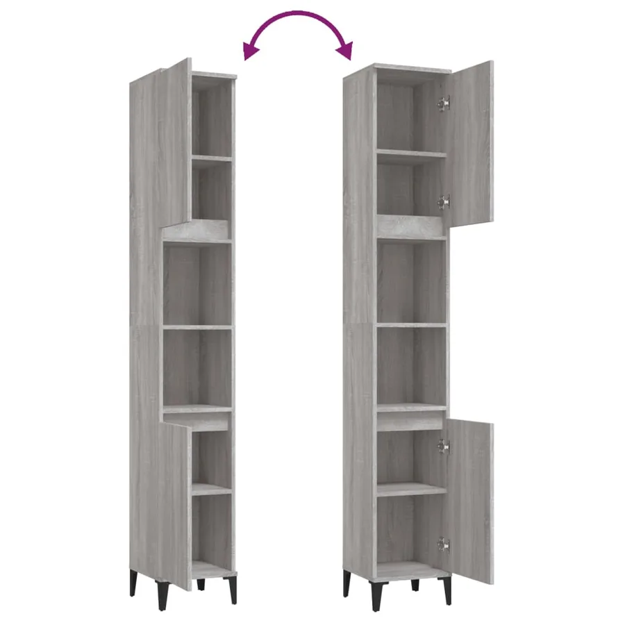 Armoire de bain sonoma gris 30x30x190 cm bois d'ingénierie - 9