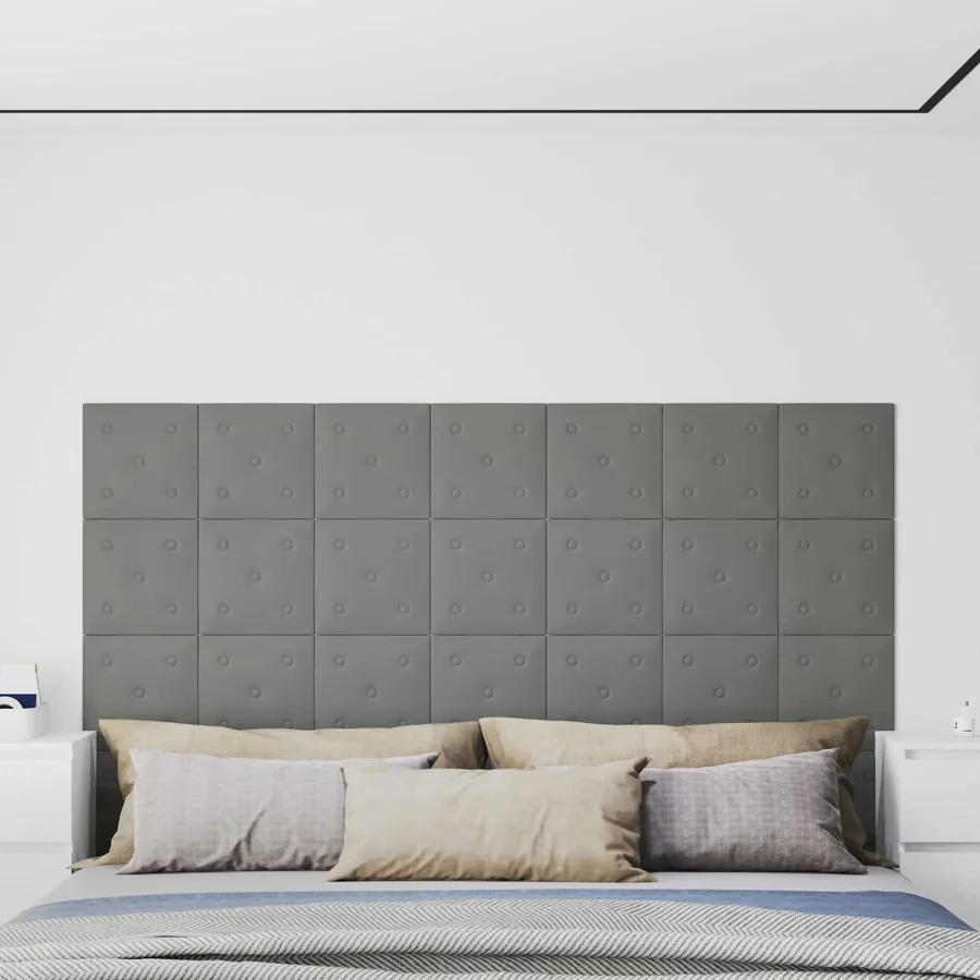 Tête de lit murale 12 pcs Gris 30 x 30 cm Simili cuir