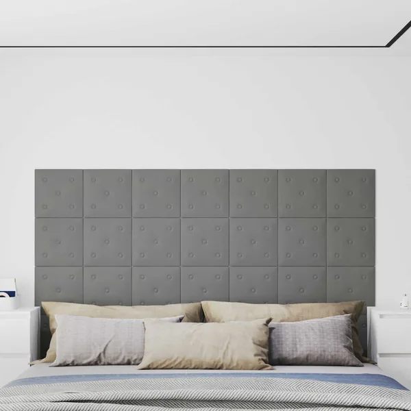 Tête de lit murale 12 pcs Gris 30 x 30 cm Simili cuir
