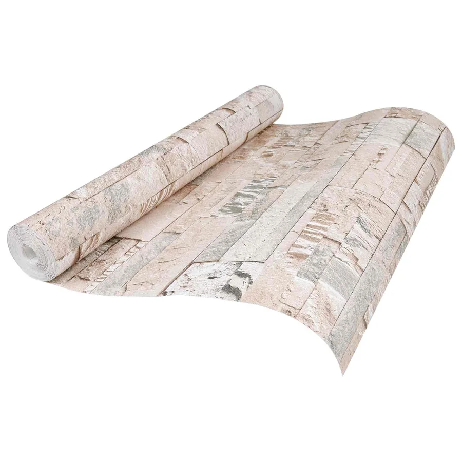 Papier peint en pierre 3D Beige 10 x 0,53 m Tissu non tissé