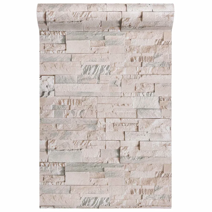 Papier peint en pierre 3D Beige 10 x 0,53 m Tissu non tissé - 3
