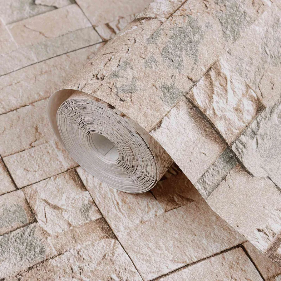 Papier peint en pierre 3D Beige 10 x 0,53 m Tissu non tissé - 4