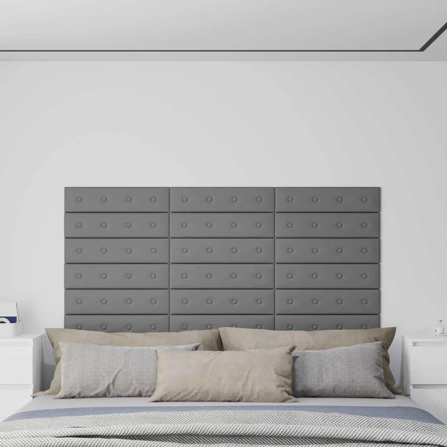 Tête de lit murale 12 pcs Gris 60 x 15 cm Simili cuir