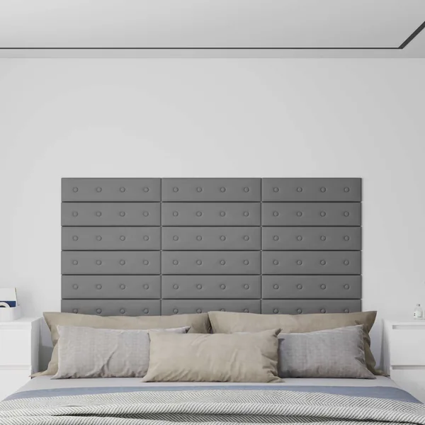 Tête de lit murale 12 pcs Gris 60 x 15 cm Simili cuir