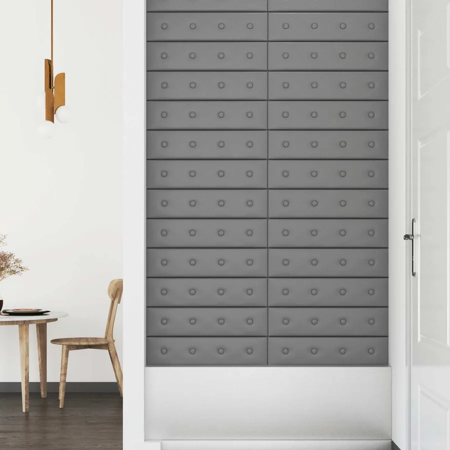 Tête de lit murale 12 pcs Gris 60 x 15 cm Simili cuir - 3