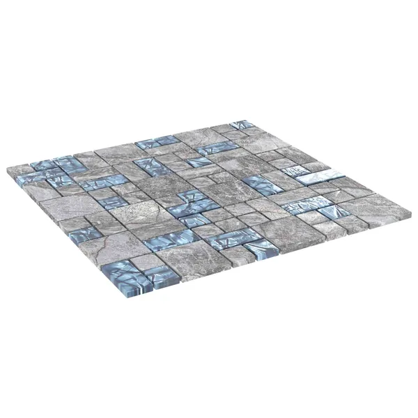 Carrelage en mosaïque 22 pcs Gris et bleu 50 x 50 cm Verre