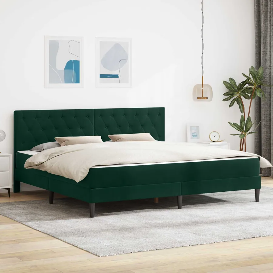 Cadre de lit avec matelas Vert foncé 200 x 200 cm Velours