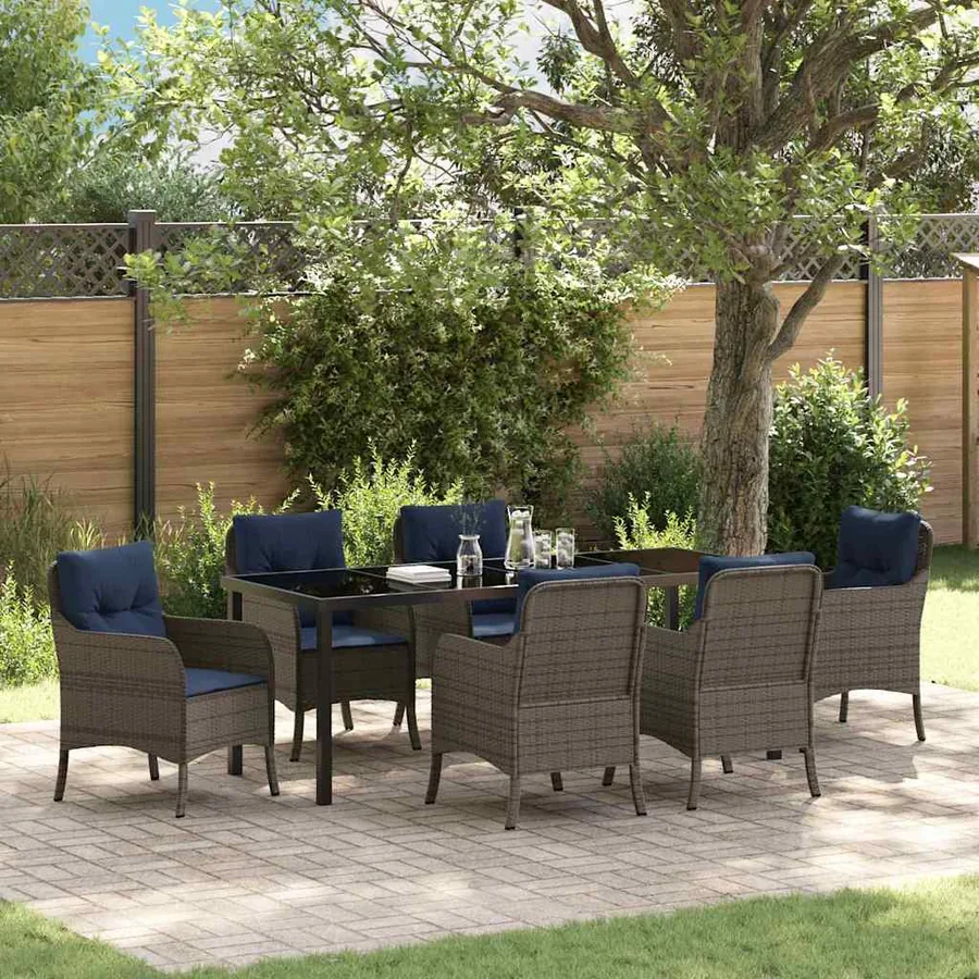 Ensemble de salle à manger pour jardin 7 pcs Gris polyrotin