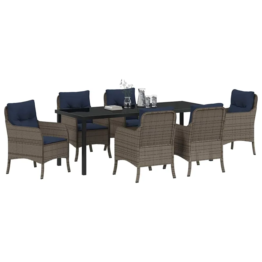 Ensemble de salle à manger pour jardin 7 pcs Gris polyrotin - 3