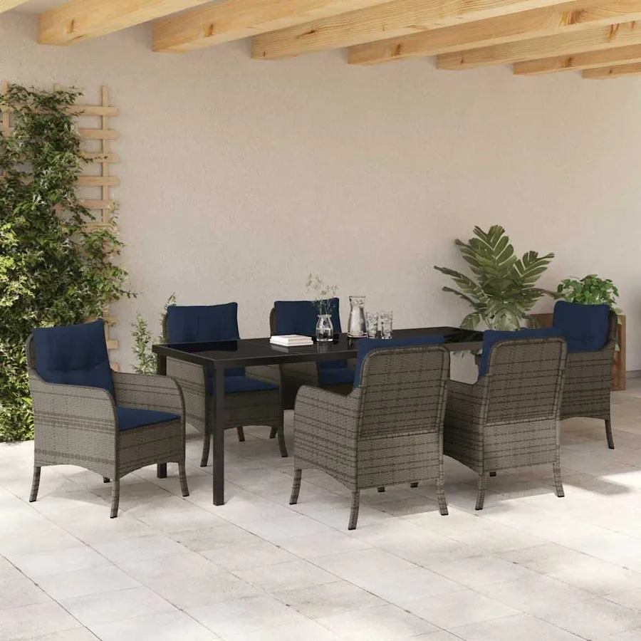 Ensemble de salle à manger pour jardin 7 pcs Gris polyrotin - 4