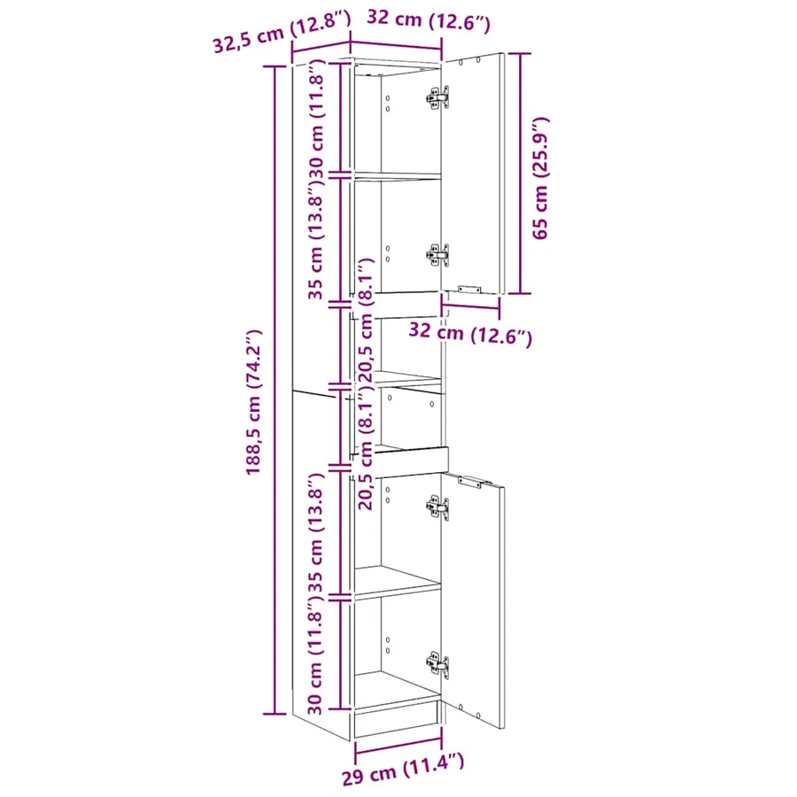 Armoire de bain Sonoma gris 32x34x188,5 cm Bois d'ingénierie - 11