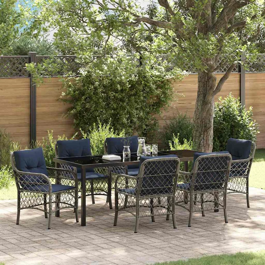 Ensemble de salle à manger pour jardin 7 pcs Gris et Noir Rotin