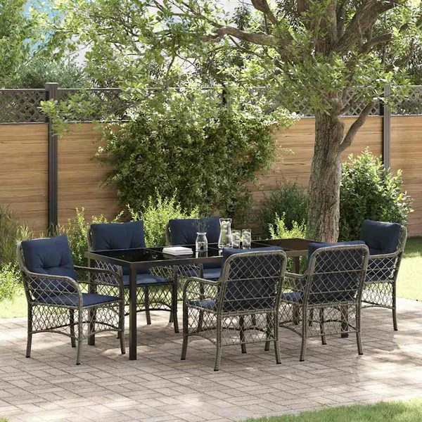 Ensemble de salle à manger pour jardin 7 pcs Gris et Noir Rotin