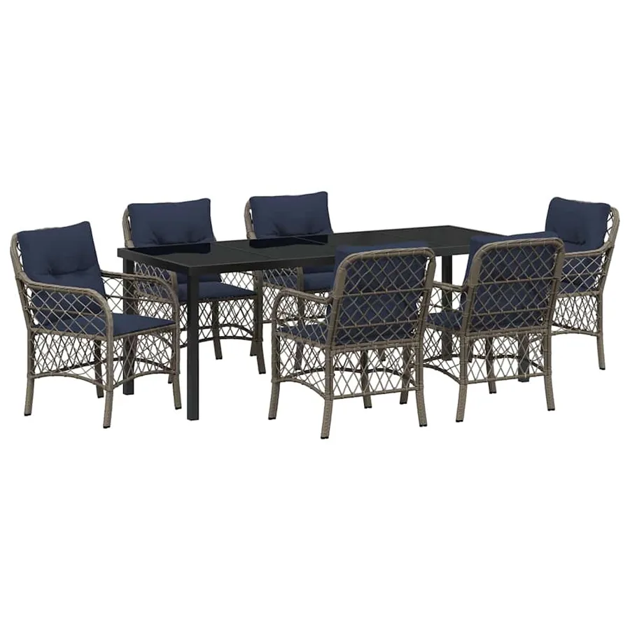 Ensemble de salle à manger pour jardin 7 pcs Gris et Noir Rotin - 2