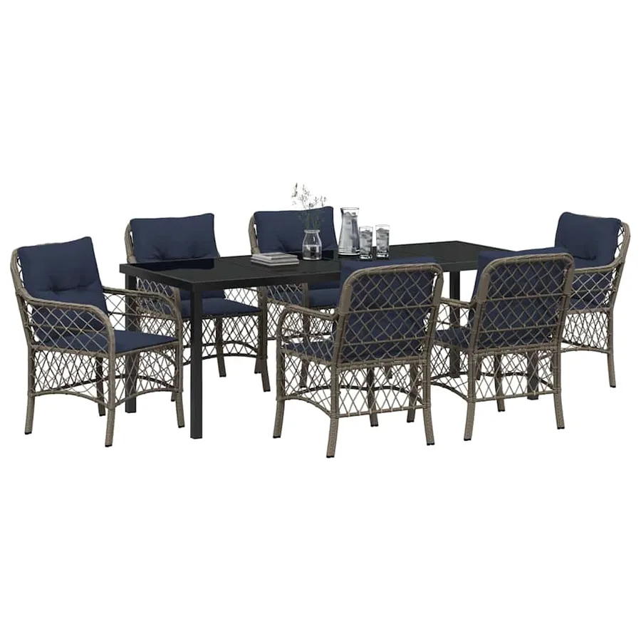 Ensemble de salle à manger pour jardin 7 pcs Gris et Noir Rotin - 3