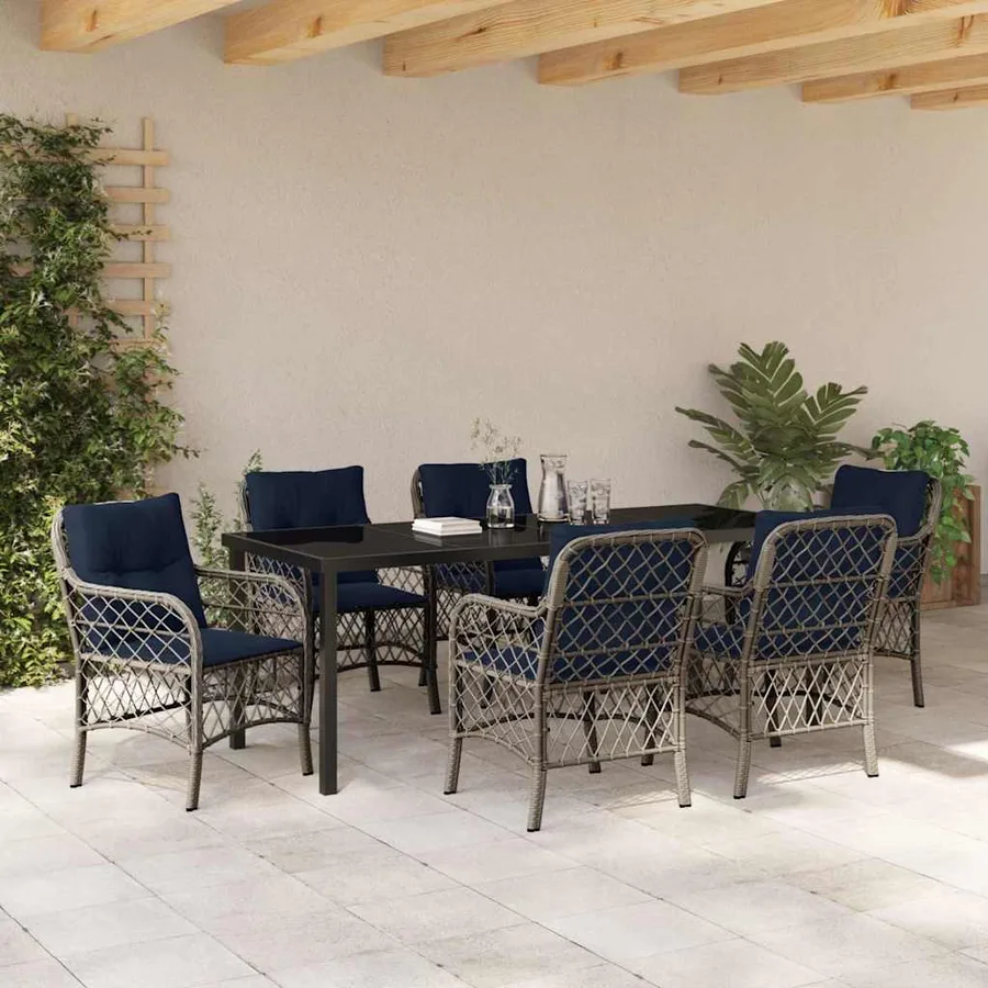 Ensemble de salle à manger pour jardin 7 pcs Gris et Noir Rotin - 4