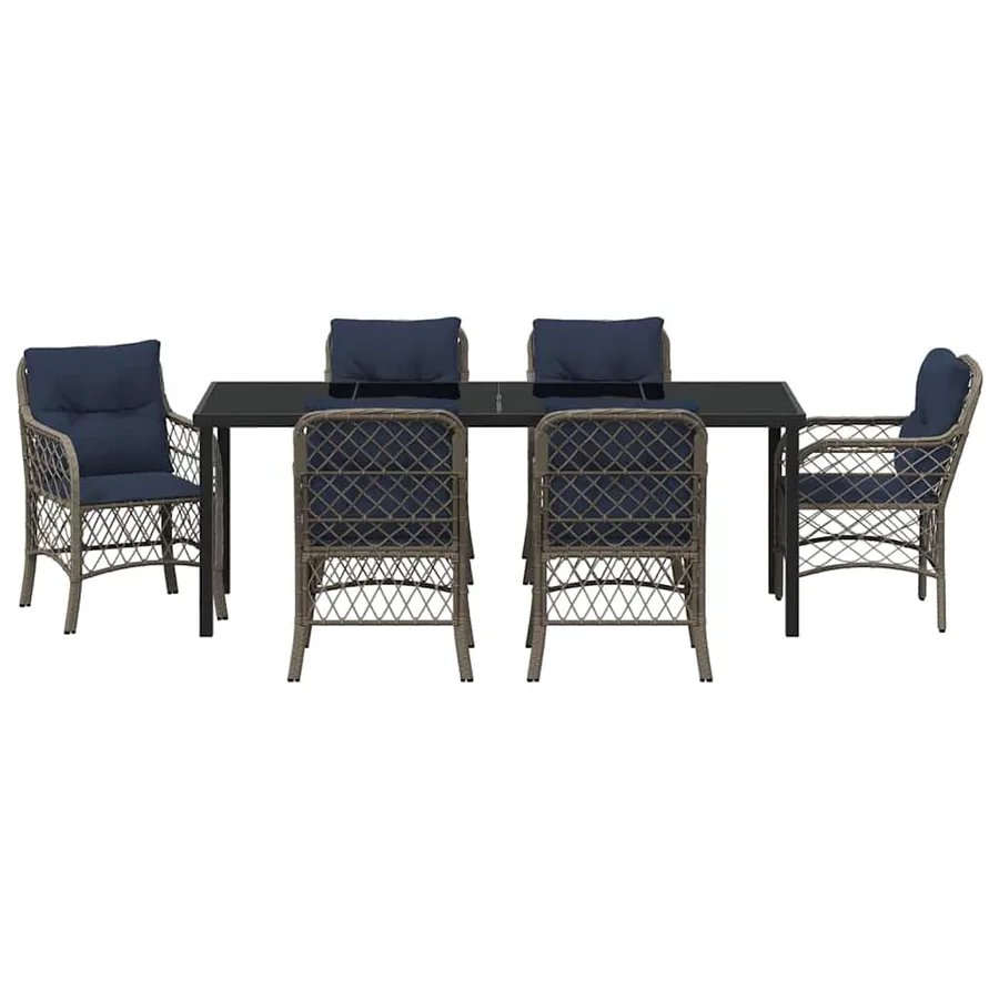 Ensemble de salle à manger pour jardin 7 pcs Gris et Noir Rotin - 7