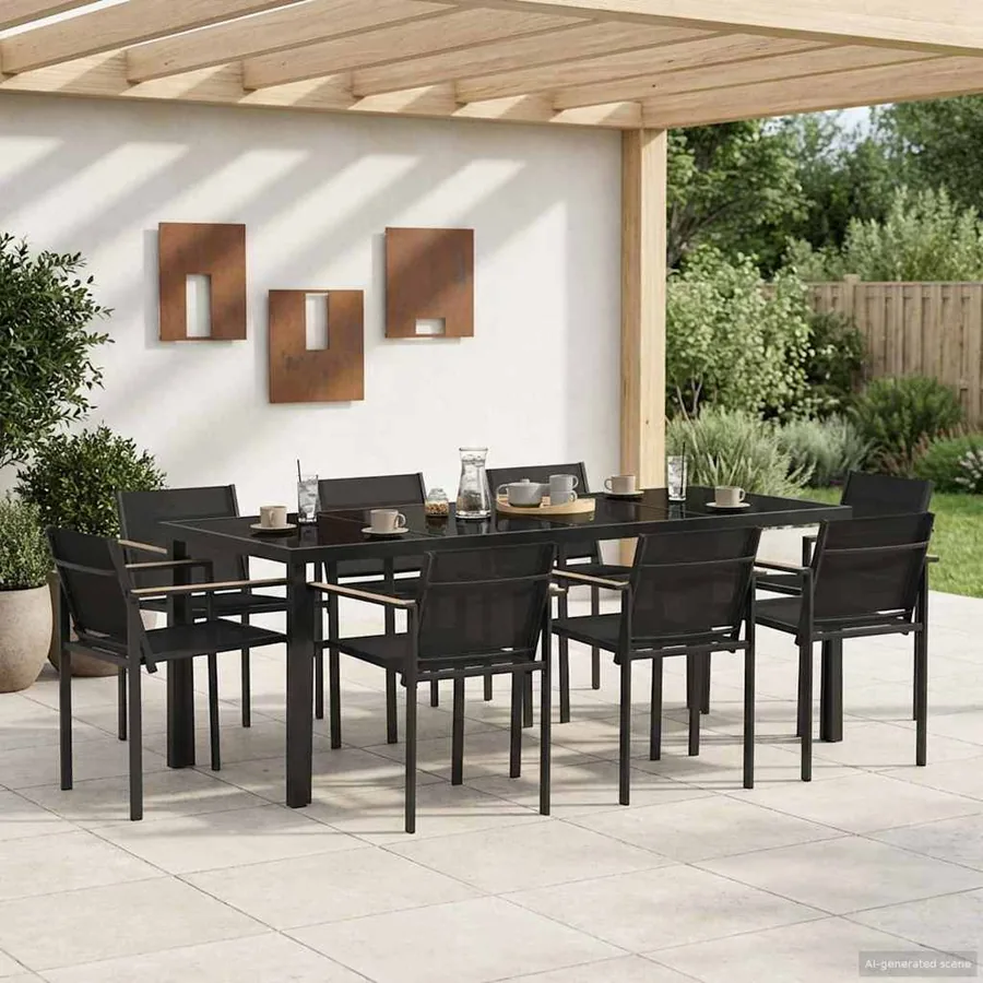Ensemble de meubles d'extérieur 9 pcs Noir et anthracite