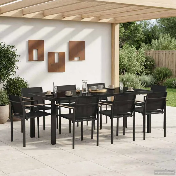Ensemble de meubles d'extérieur 9 pcs Noir et anthracite