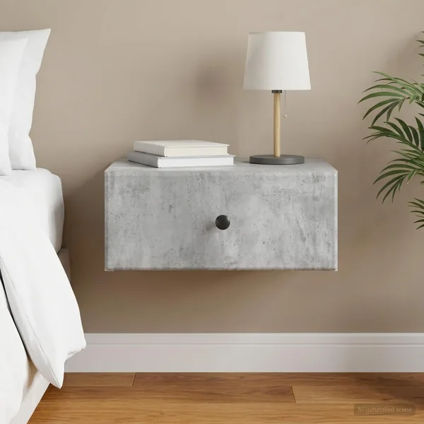 Cabinet de chevet mural Gris béton 49 x 34,5 x 20 cm