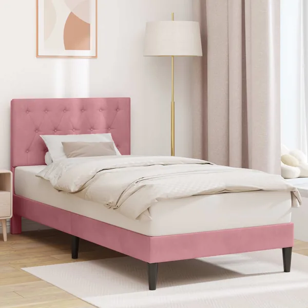 Cadre de lit avec tête de lit Rose 100 x 200 cm Velours