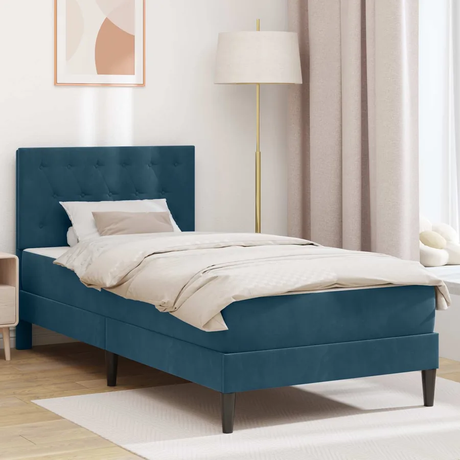 Cadre de lit avec matelas Bleu 90 x 200 cm Velours