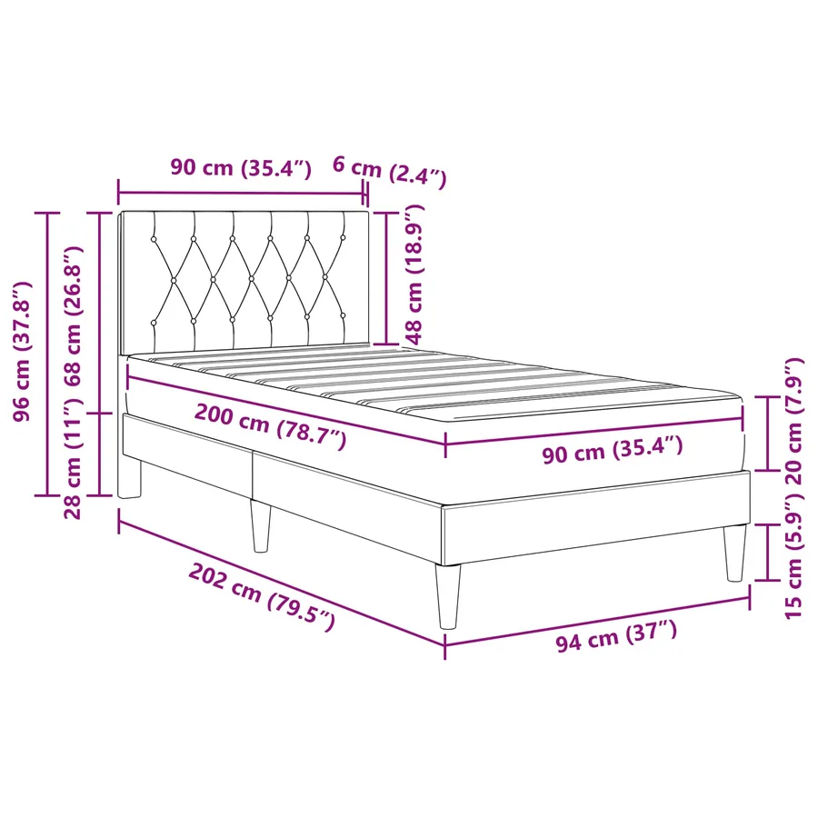 Cadre de lit avec matelas Bleu 90 x 200 cm Velours - 11