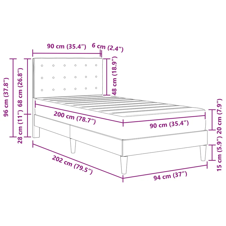 Cadre de lit avec matelas Gris clair 90 x 200 cm Tissu - 11
