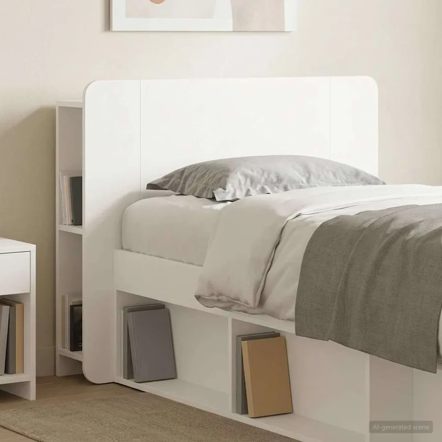 Cabinet de Tête de Lit avec stockage Blanc Bois d'ingénierie - 4
