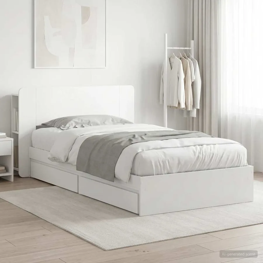Cadre de lit avec rangement Blanc 75 x 190 cm Bois d'ingénierie