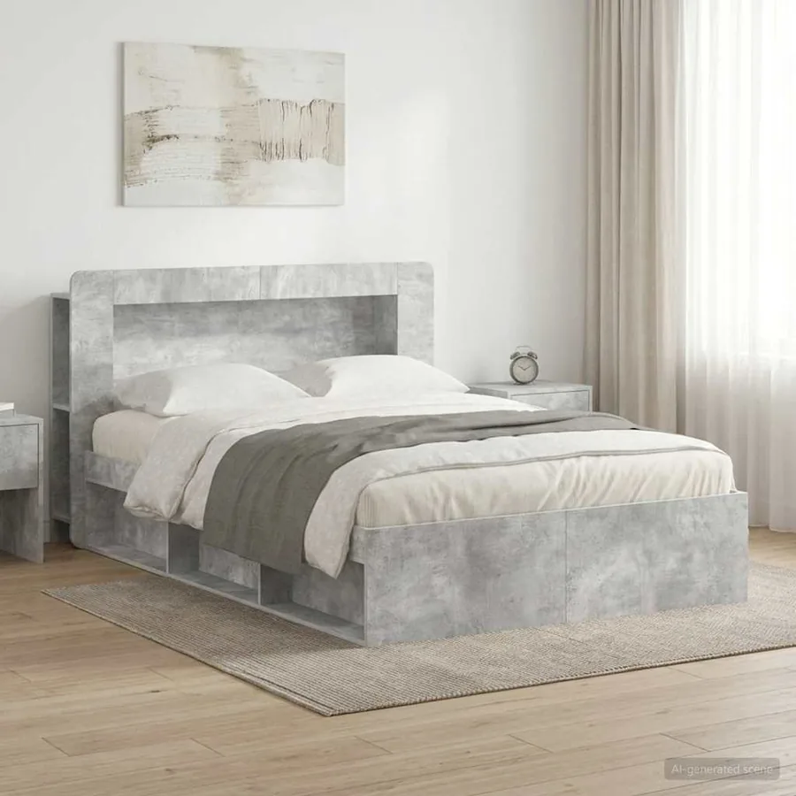 Cadre de lit avec rangement Gris béton 140 x 190 cm