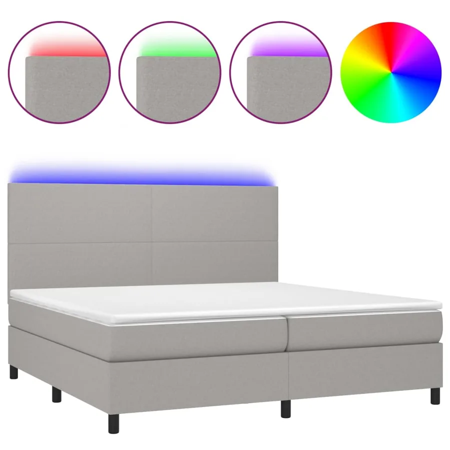 Sommier à lattes de lit et matelas et LED Gris clair 200x200 cm - 2