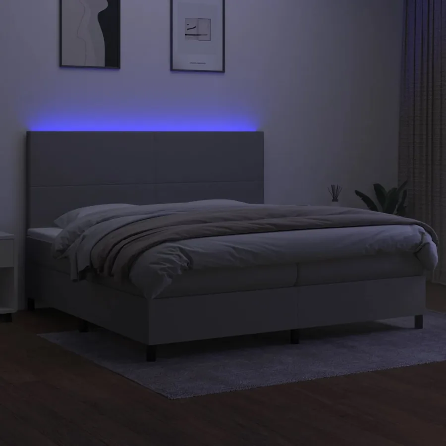 Sommier à lattes de lit et matelas et LED Gris clair 200x200 cm - 4