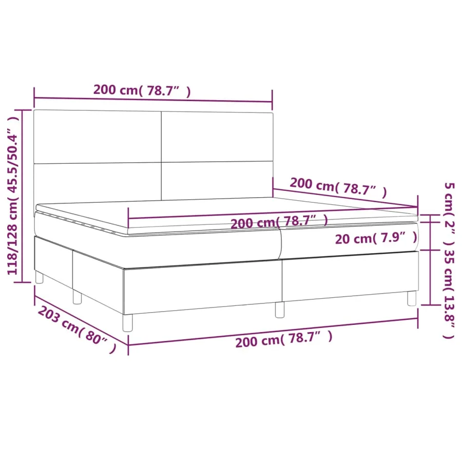 Sommier à lattes de lit et matelas et LED Gris clair 200x200 cm - 8