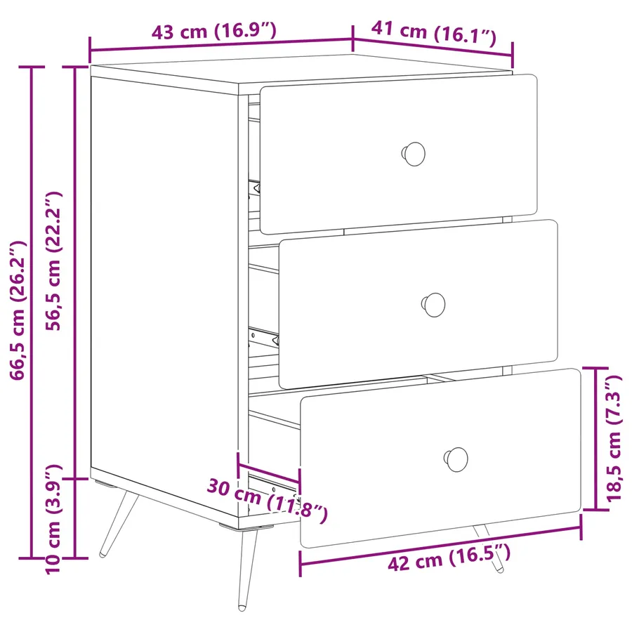 Cabinet de chevet avec tiroir Sonoma gris 43 x 41 x 66,5 cm - 10
