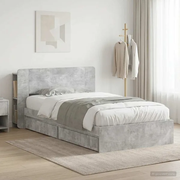 Cadre de lit avec rangement avec tiroir Gris béton 75 x 190 cm