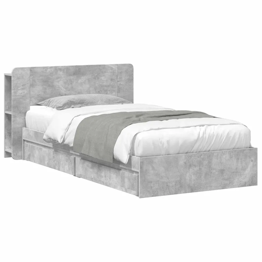 Cadre de lit avec rangement avec tiroir Gris béton 75 x 190 cm - 2