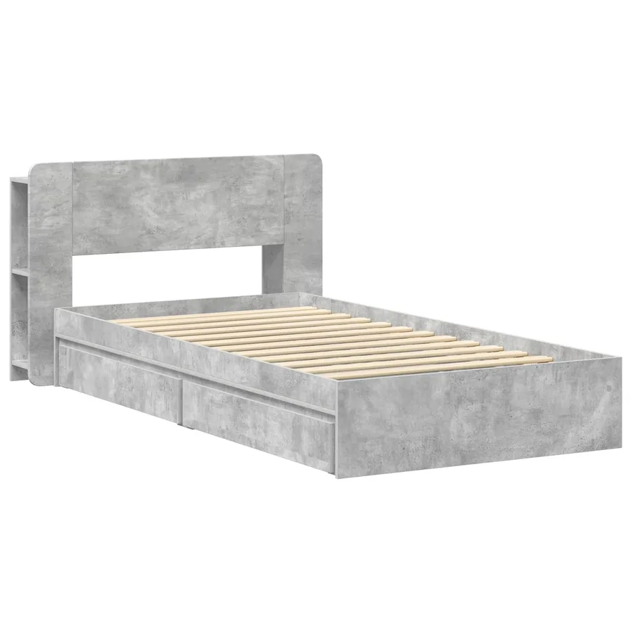 Cadre de lit avec rangement avec tiroir Gris béton 75 x 190 cm - 3