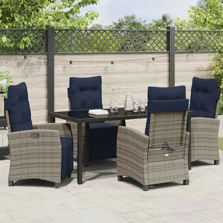 Ensemble de salle à manger pour jardin 5 pcs Gris polyrotin - 4