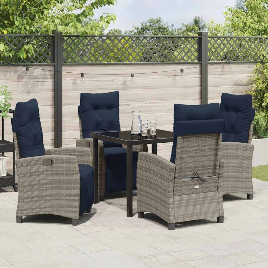 Ensemble de salle à manger pour jardin 5 pcs Gris polyrotin - 4