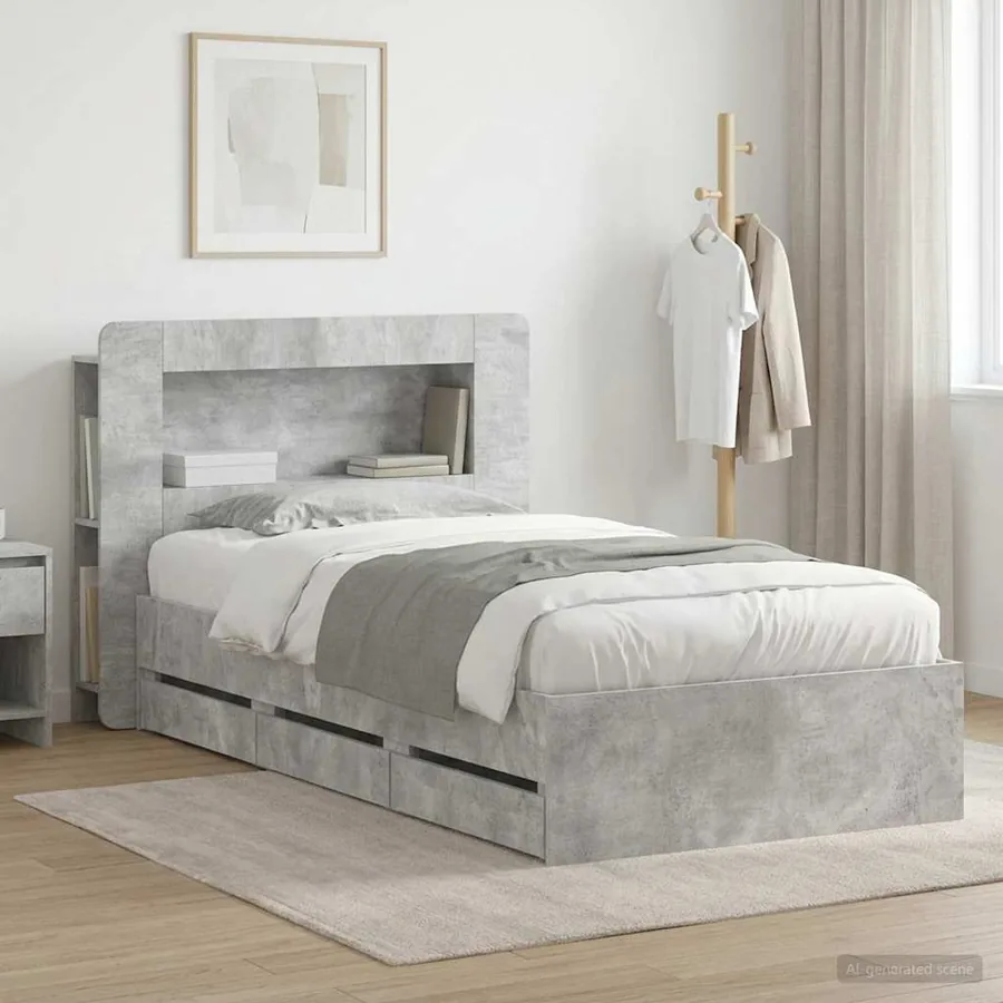 Cadre de lit avec rangement Gris béton 75 x 190 cm